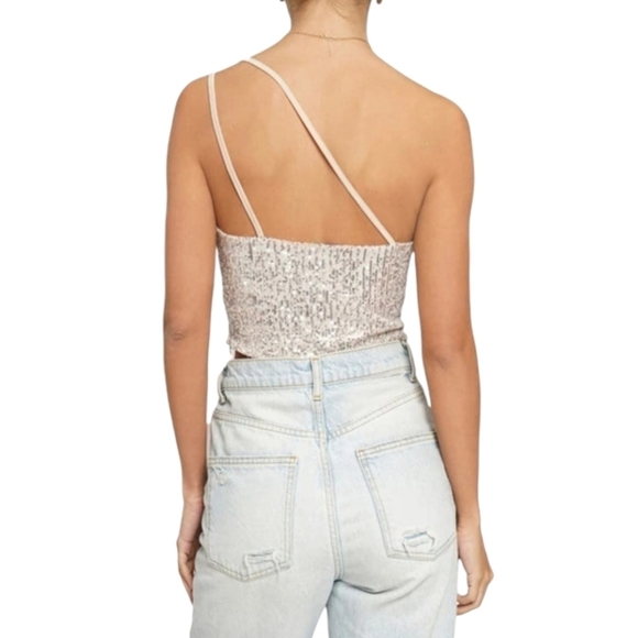 Know One Cares One Shoulder Sequin Top L Nude New - Picture 2 of 8
